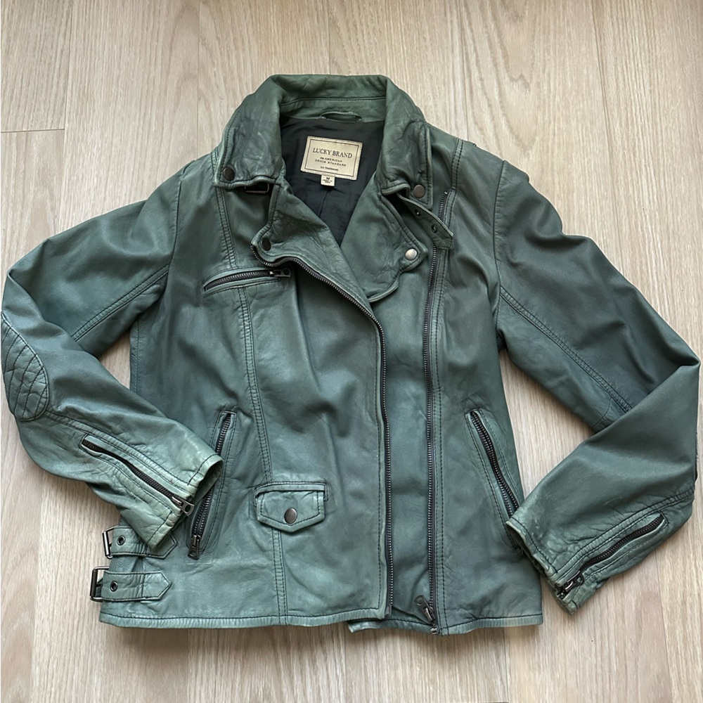 Lucky Brand 100% Leather distressed moto jacket